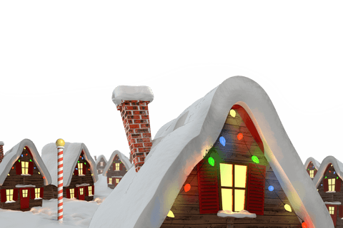 Transparent Christmas Cottages with Snow and Colorful Lights on Roof