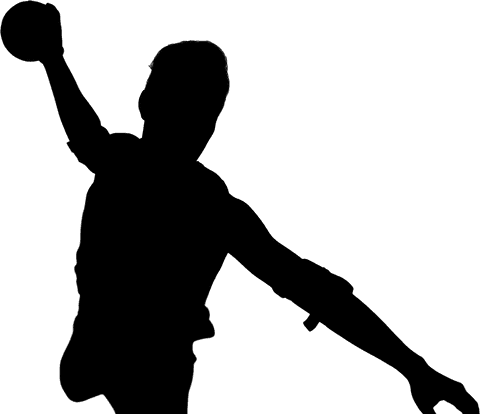 Transparent silhouette of handball player throwing ball during game