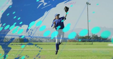 Competitive Female Baseball Player in Action with Dynamic Overlay