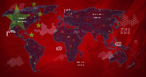world map overlay with chinese flag and network connections - Download Free Stock Images Pikwizard.com