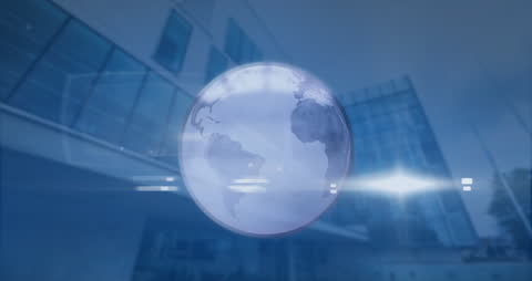 Animated Spinning Globe with Futuristic Architectural Background