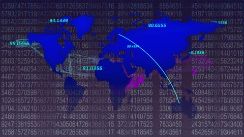 Digital World Map with Financial Data and Technology Interface