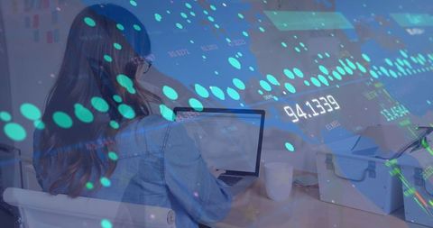 Data Analytics Visualization Over Businesswoman Using Laptop