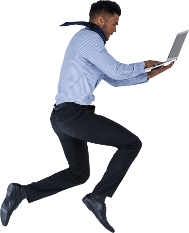 Dynamic Businessman Jumping with Laptop on Transparent Background - Download Free Stock Videos Pikwizard.com