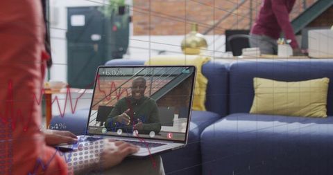 Focus Woman Digital Stock Analysis, Online Business Meeting Concept