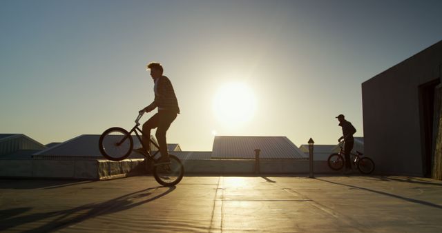 Silhouetted BMX Riders Performing Tricks During Sunset - Download Free Stock Images Pikwizard.com