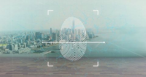 Futuristic Digital Fingerprint Interface Over Cityscape - Download Free Stock Images Pikwizard.com