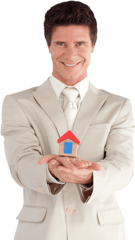 confident businessman holding small house figurine transparent background - Download Free Stock Videos Pikwizard.com