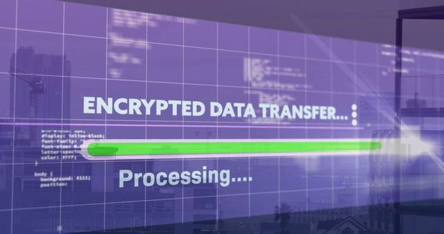 Futuristic encrypted data transfer progress on glass wall