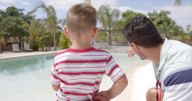 Father and Son Enjoying Time at Swimming Pool in Summer - Download Free Stock Images Pikwizard.com