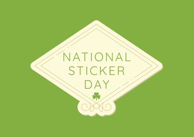 Digitally generated image of national sticker day text against green background, copy space. national sticker day, reminder, event and vector concept.
