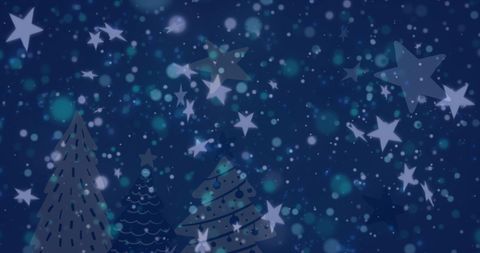 Magical Christmas Scene with Stars and Trees on Blue Background