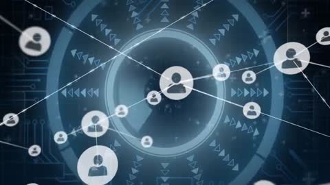 Abstract Digital Interface Connecting Network of User Icons