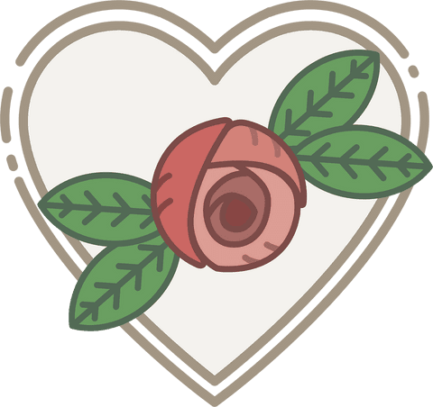 Heart with Rose and Leaves Vector Illustration on Transparent Background