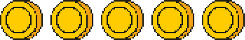 Pixel art golden coins floating on transparent background 8-bit style