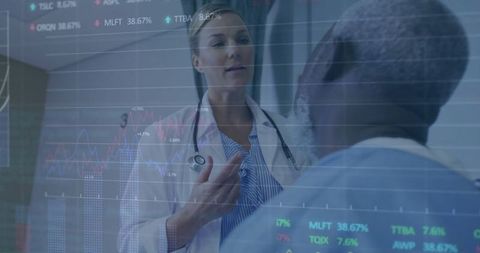 Doctor Discussing Health Data with Patient in Modern Hospital Setting