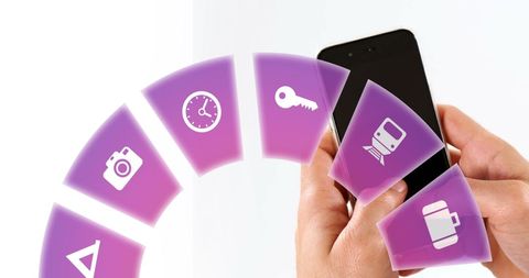 Digital travel icons with smartphone interaction concept