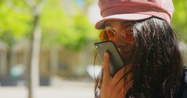 Fashionable Young Woman Talking on Smartphone Outdoors - Download Free Stock Images Pikwizard.com