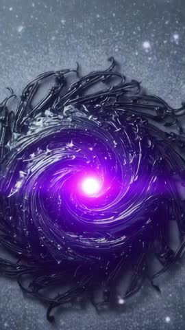 Pulsing Purple Vortex Loop with Fluid Tendrils Swirling Toward Luminous Energy Core
