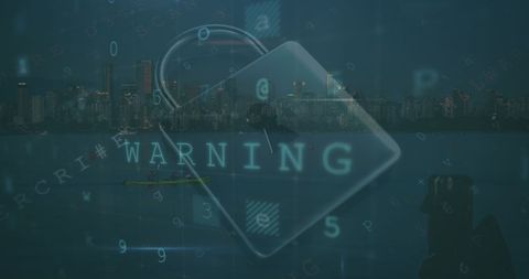 Digital security warning over cityscape