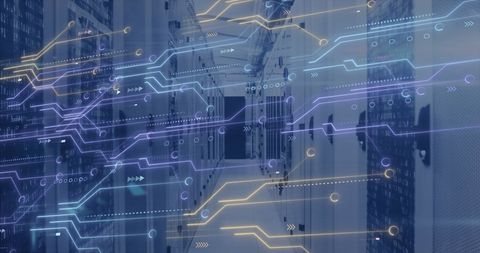Digital Circuitry Layers over Computer Servers in Data Center - Download Free Stock Images Pikwizard.com