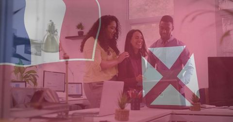 Diverse Team Collaborating in Modern Office with Creative Brainstorming