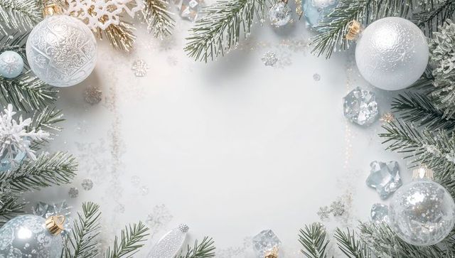 Frosted Silver Winter Frame Featuring Blank Pale Center for Holiday Cards and Banners