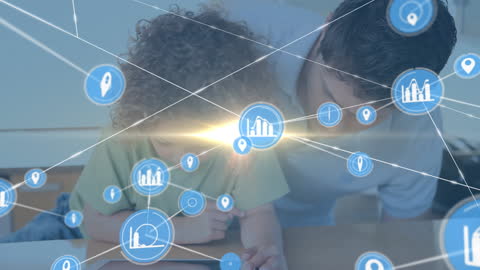 Father and Son Exploring Digital Network Connections