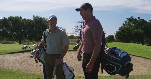 Two Men Enjoying Golf on Sunny Day - Download Free Stock Images Pikwizard.com