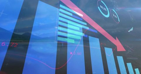 Data Dashboard Overlay on Scenic Lakeside View with Digital Analytics