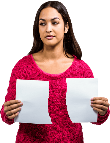 woman holding torn documents against transparent background - Download Free Stock Videos Pikwizard.com