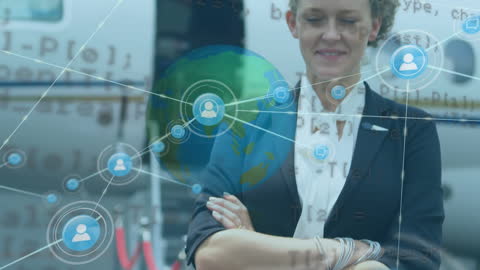 Global Networking in Aviation Industry with Smiling Air Hostess