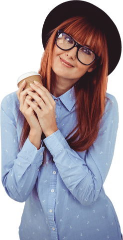 Transparent Hipster Woman with Coffee Expressing Joy