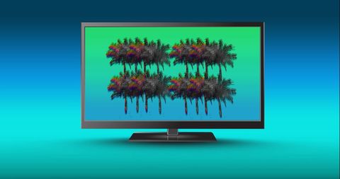 Abstract television display with multicolored palm trees