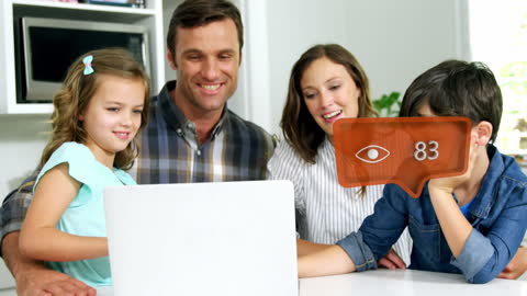 Caucasian Family Uses Laptop with Social Media Animation