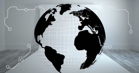Digital Globe with Circuit Overlay in Minimalist Room - Download Free Stock Images Pikwizard.com