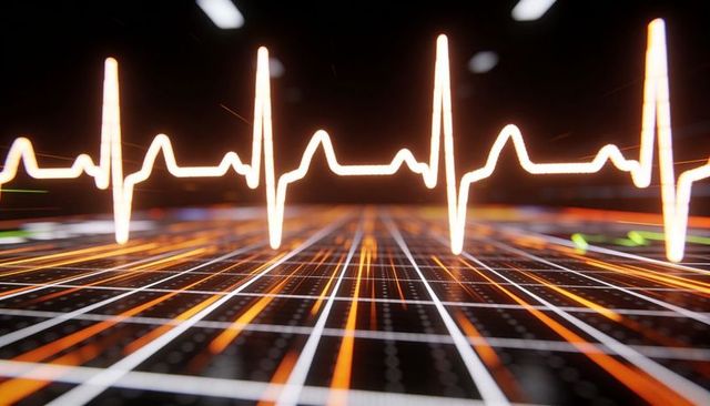 Holographic ecg waveform hovering above futuristic digital grid monitoring interface