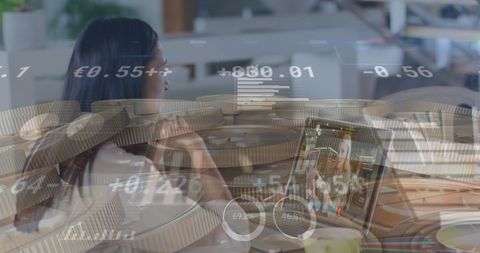 Modern Female Analyst Examining Flowing Stock Market Trends