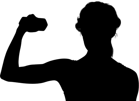 Transparent silhouette of woman holding dumbbell for fitness illustration