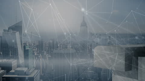 Futuristic Network Overlay on Modern Cityscape