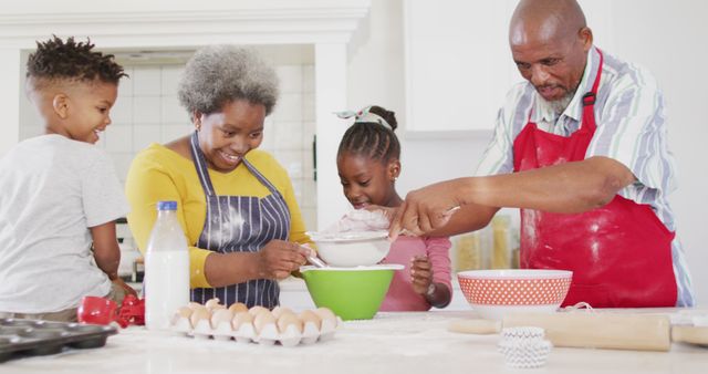 Grandparents Baking with Grandchildren in Kitchen - Download Free Stock Images Pikwizard.com