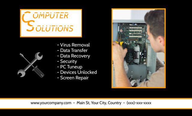 Technician Repairing Computer Hardware for Precision IT Services Promotion - Download Free Stock Templates Pikwizard.com