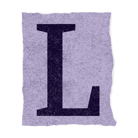 Transparent torn lavender paper with distressed letter l