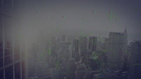 Digital Network Animation Over City Skyline Transforming Business Concepts