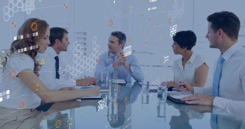 Business Team Meeting with Digital Data Visualization