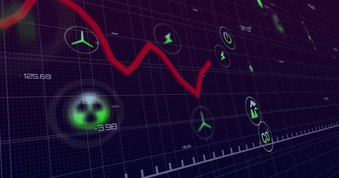 Futuristic digital interface with energy analytics graph