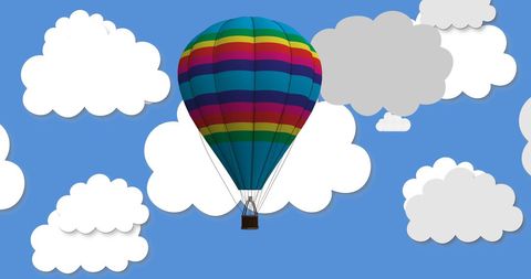 Colorful Hot Air Balloon Floating in Cartoon Sky - Download Free Stock Images Pikwizard.com