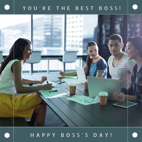 Joyful Boss's Day Celebration with Diverse Team - Download Free Stock Templates Pikwizard.com