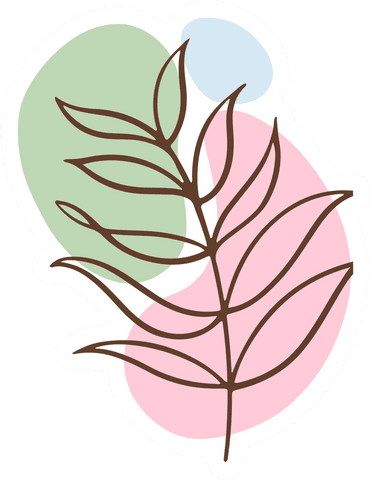 Abstract botanical branch with pastel ovals on transparent background