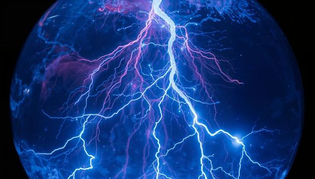 Vibrant plasma globe emitting blue and purple electric arcs